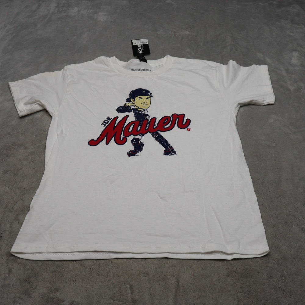 Joe Mauer Shirt Youth Large BreakingT White Baseball Short Sleeve Casual $30 NWD